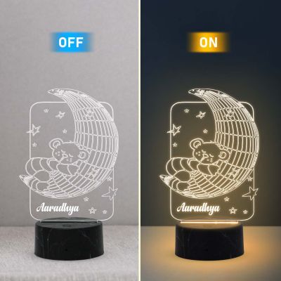3D Illusion Moon Bear Design Night Lamp with Warm White Light Customized with Name Birthday Gift For Kids & Kids Room Decor